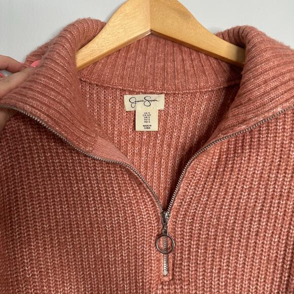 Jessica Simpson Women's Peach 1/4‎ Zip Collared Cropped Sweater Size S - Picture 3 of 5